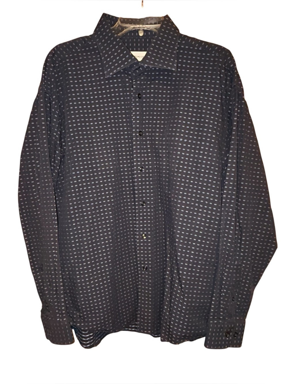 Pronto Uomo‎ Men’s Dress Shirt XL Blue Cotton Button Front Geometric Print